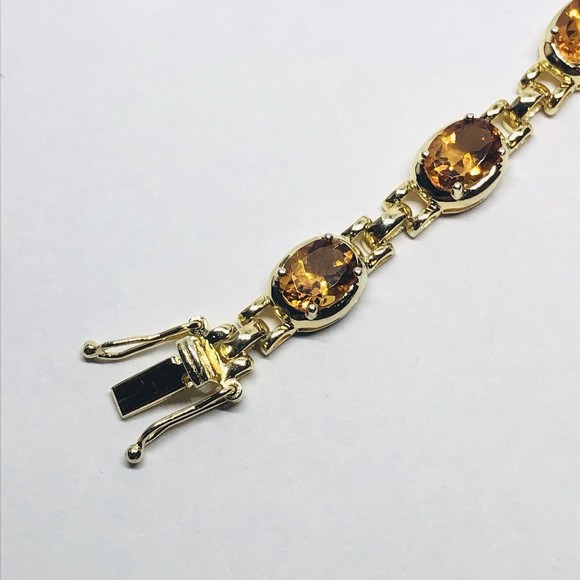 Vintage Sterling Silver Gold Clad Yellow Citrine Bracelet 6 3/4” - Picture 5 of 8